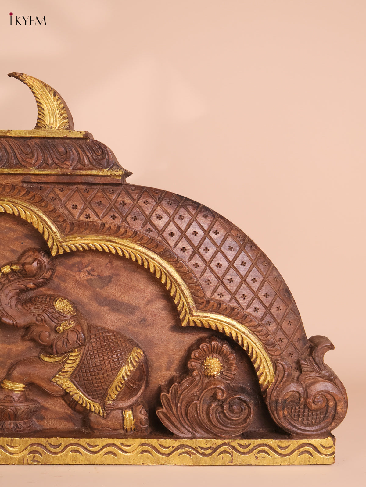Wooden Hand Carved Gaja Lakshmi Gopuram Panel (16x40)