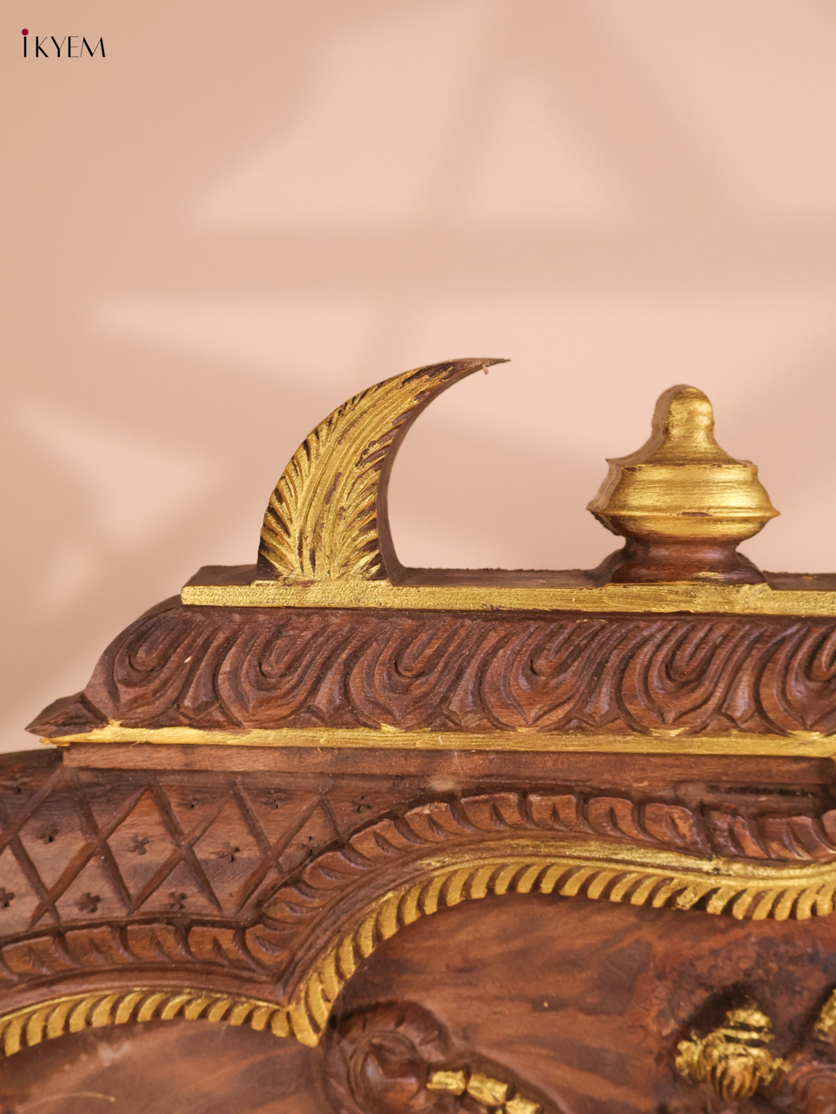 Wooden Hand Carved Gaja Lakshmi Gopuram Panel (16x40)