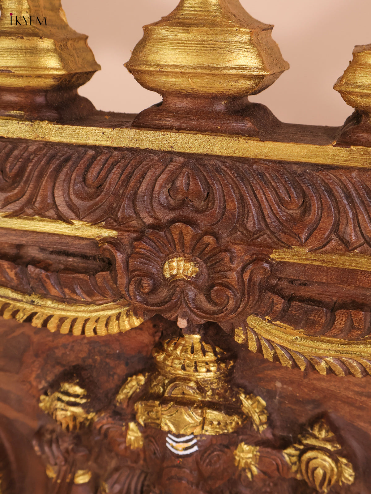Wooden Hand Carved Gaja Lakshmi Gopuram Panel (16x40)
