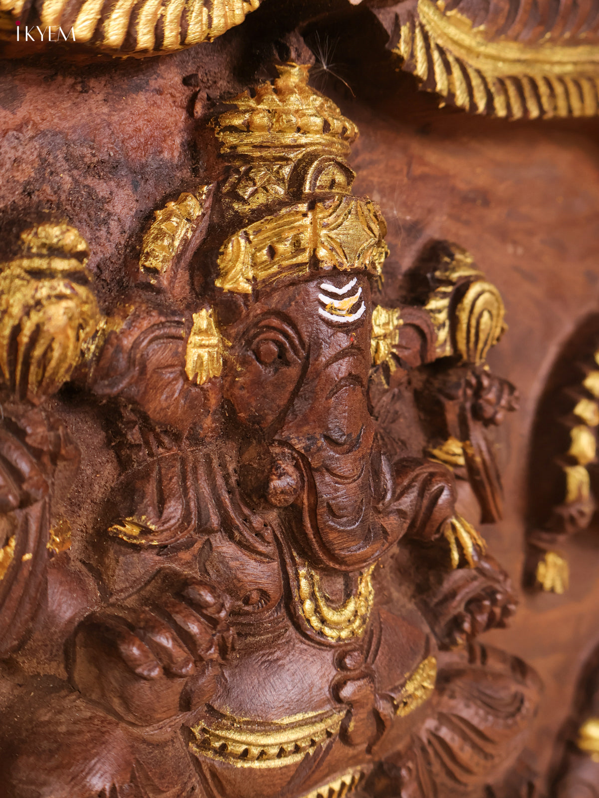 Wooden Hand Carved Gaja Lakshmi Gopuram Panel (16x40)