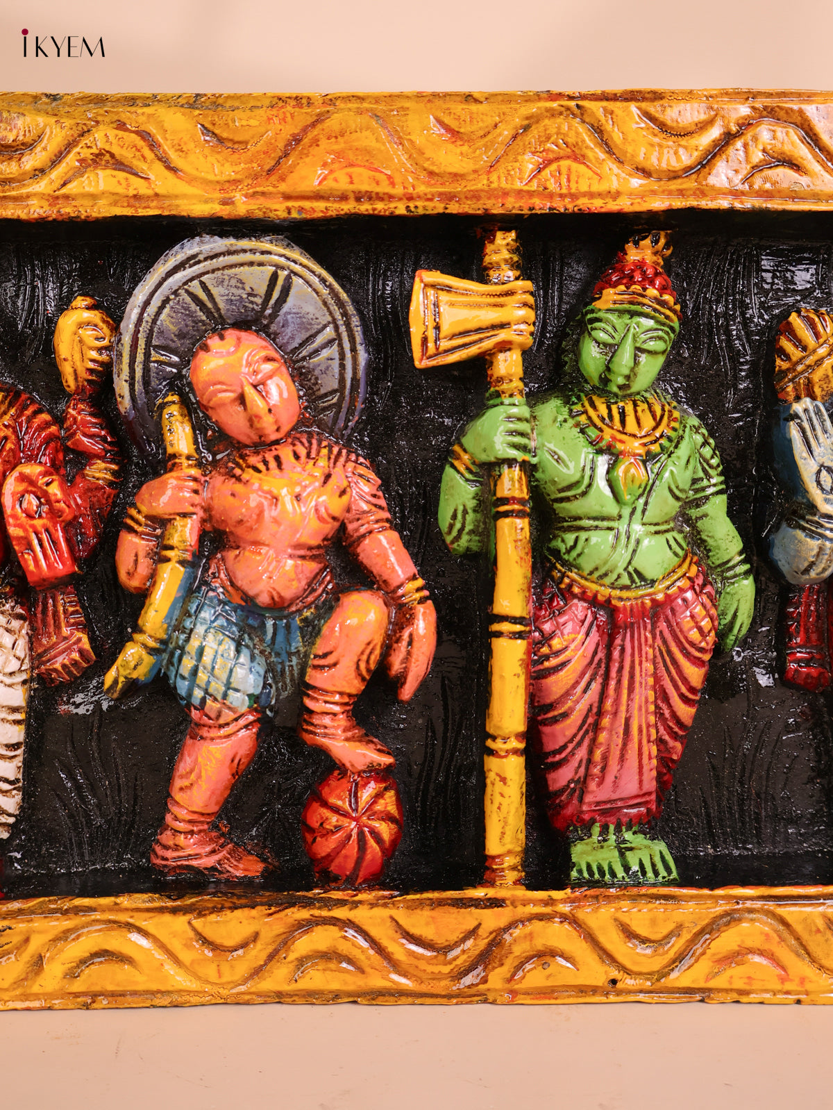 Wooden Hand Carved Painted Dasavatharam Panel (9x36)