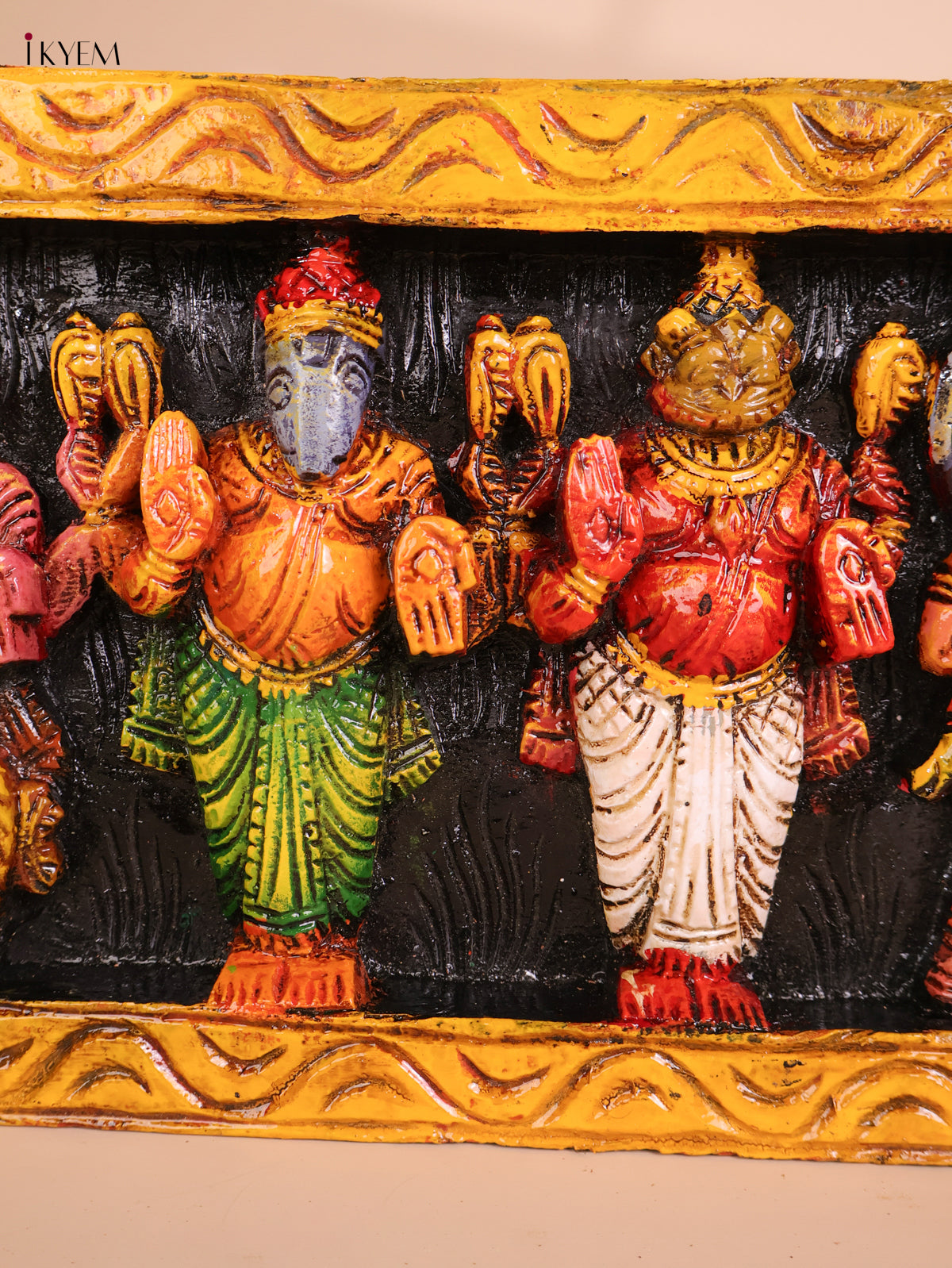 Wooden Hand Carved Painted Dasavatharam Panel (9x36)