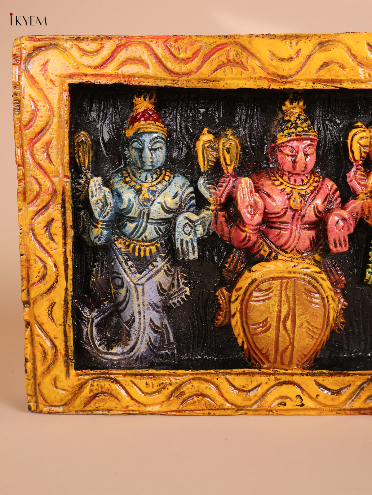 Wooden Hand Carved Painted Dasavatharam Panel (9x36)