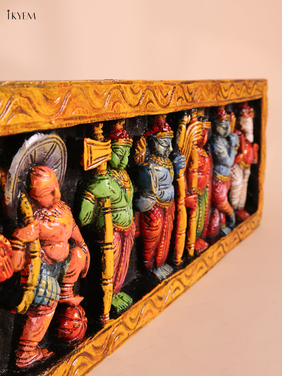 Wooden Hand Carved Painted Dasavatharam Panel (9x36)