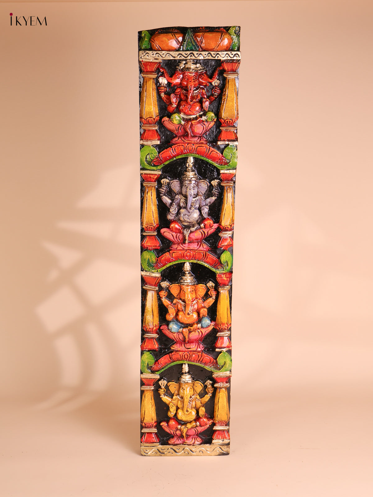 Wooden Hand Carved Painted Ganesha Vertical (36x8)