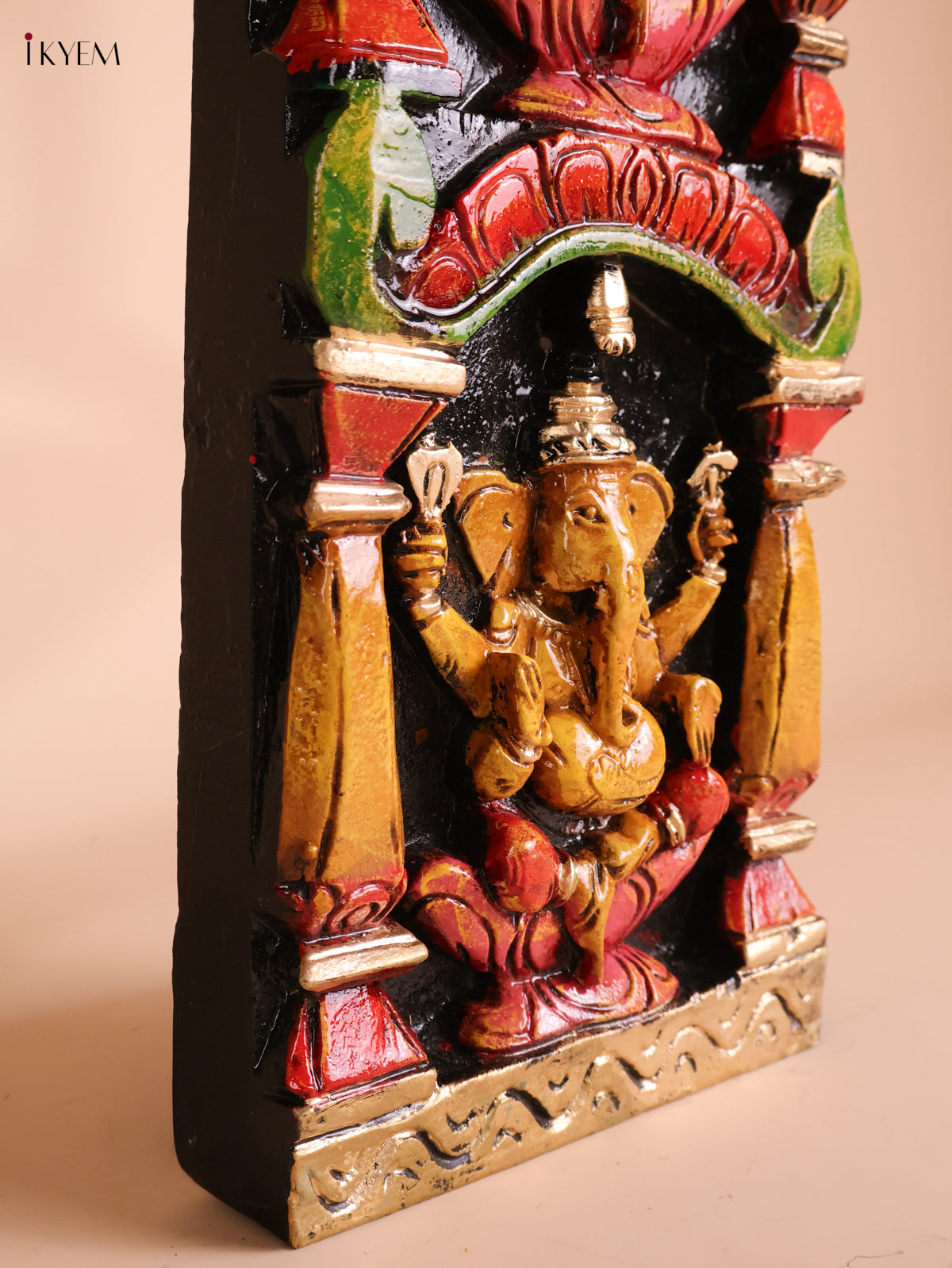 Wooden Hand Carved Painted Ganesha Vertical (36x8)