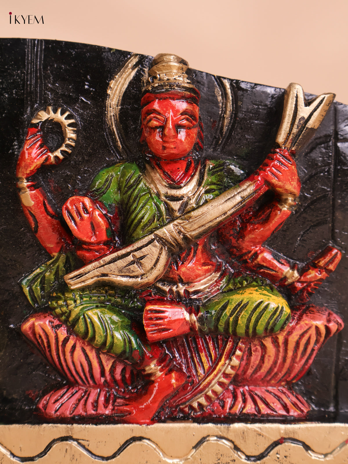 Wooden Hand Carved Painted Ganesha Panel(7x24)