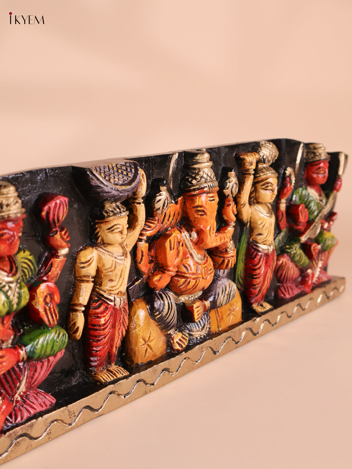Wooden Hand Carved Painted Ganesha Panel(7x24)