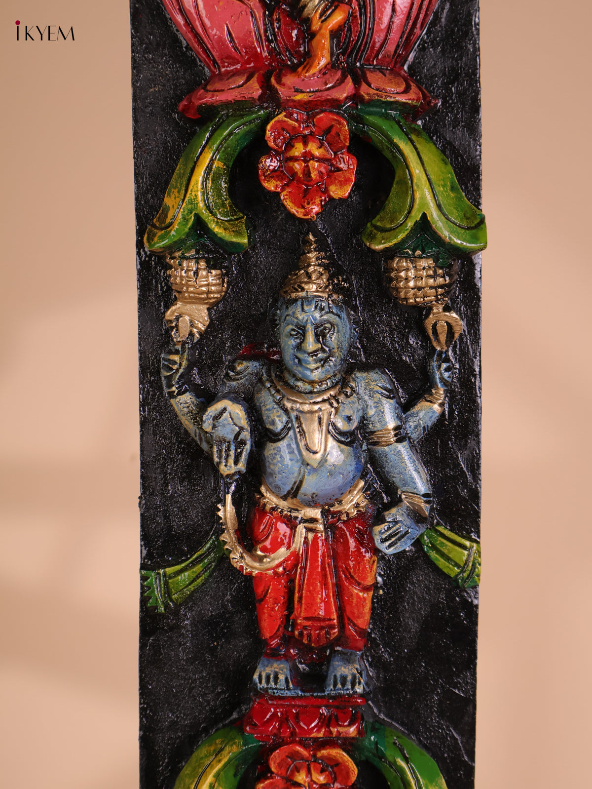 Wooden Hand Carved Painted Ganesha Vertical Panel (36x4)