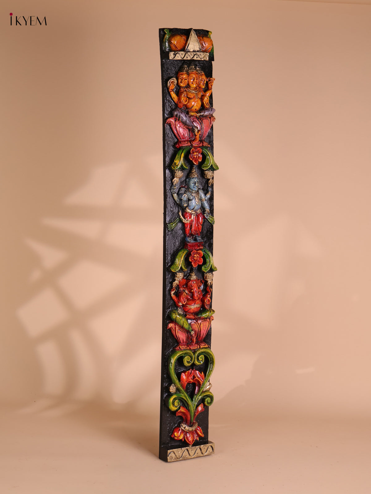 Wooden Hand Carved Painted Ganesha Vertical Panel (36x4)