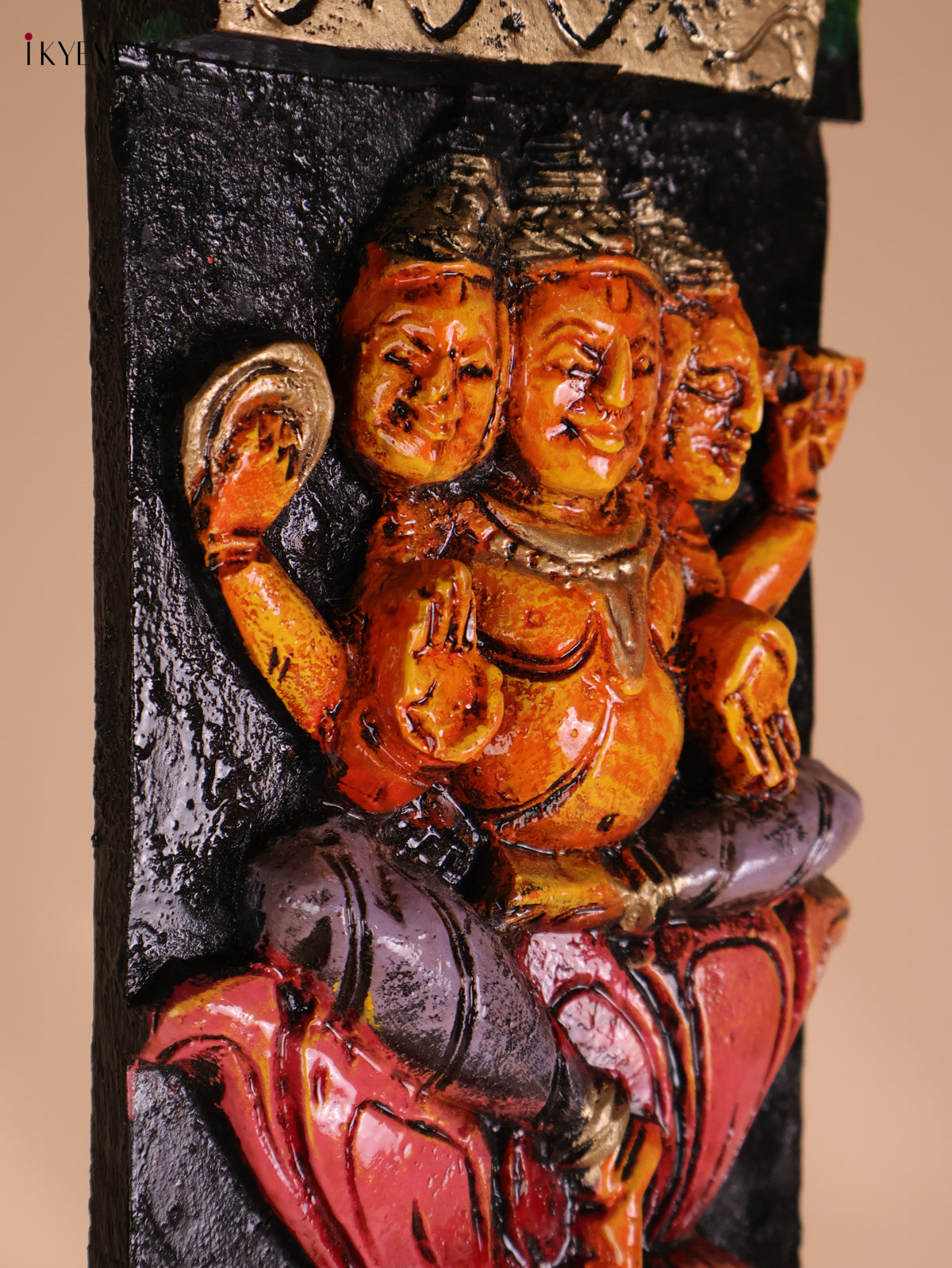 Wooden Hand Carved Painted Ganesha Vertical Panel (36x4)