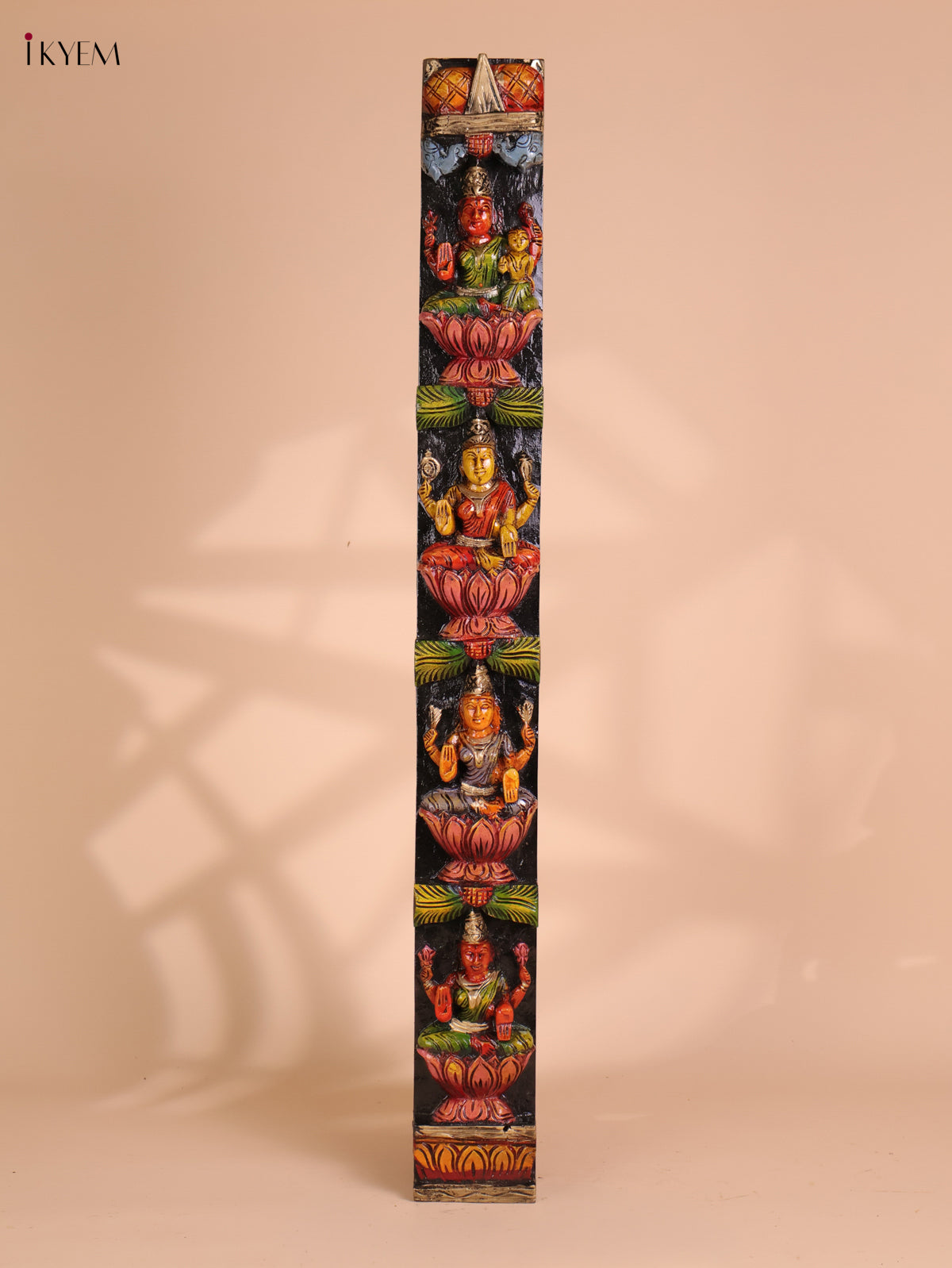 Wooden Hand Carved Painted Lakshmi Vertical Panel (36x4)