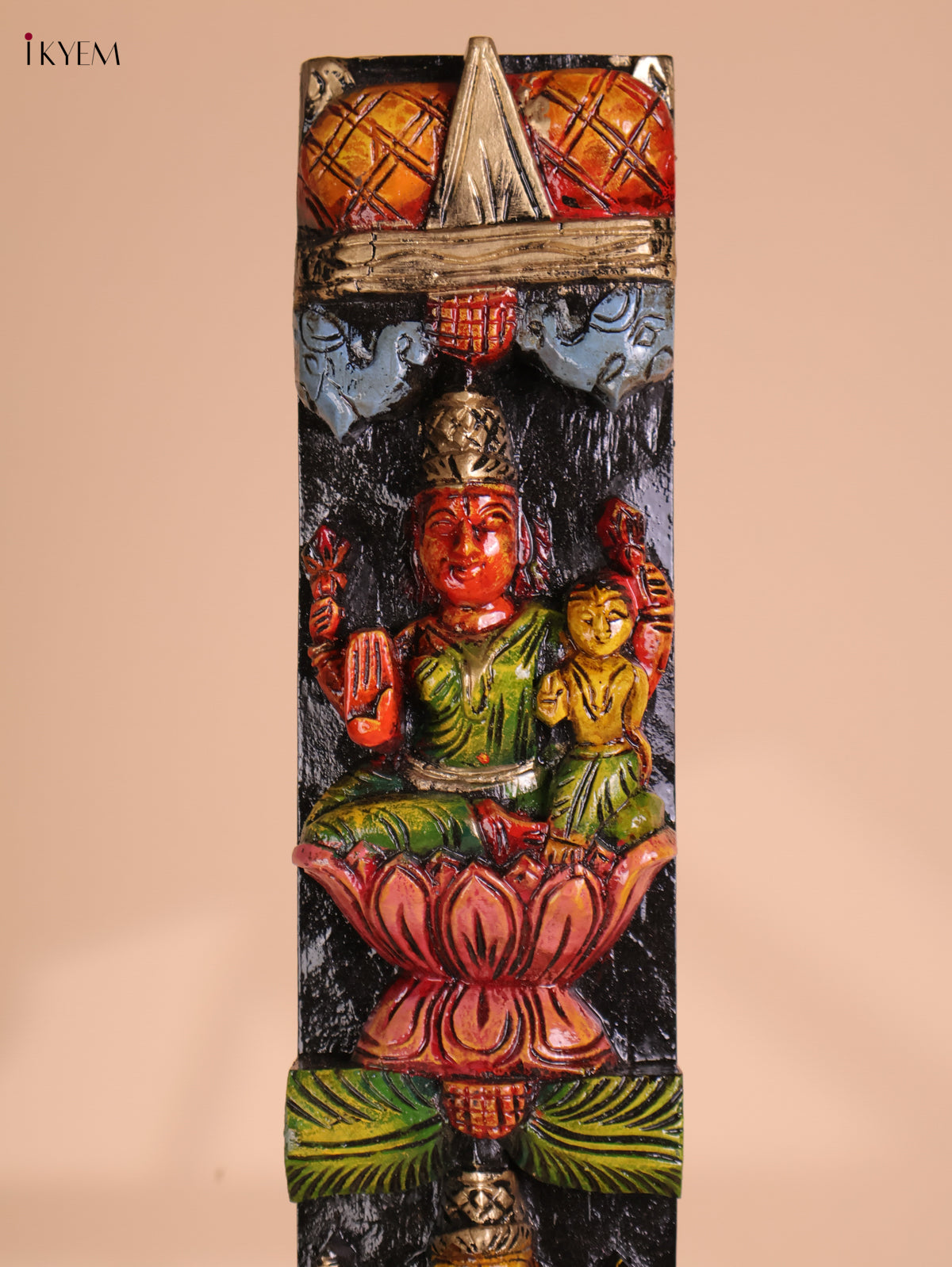 Wooden Hand Carved Painted Lakshmi Vertical Panel (36x4)