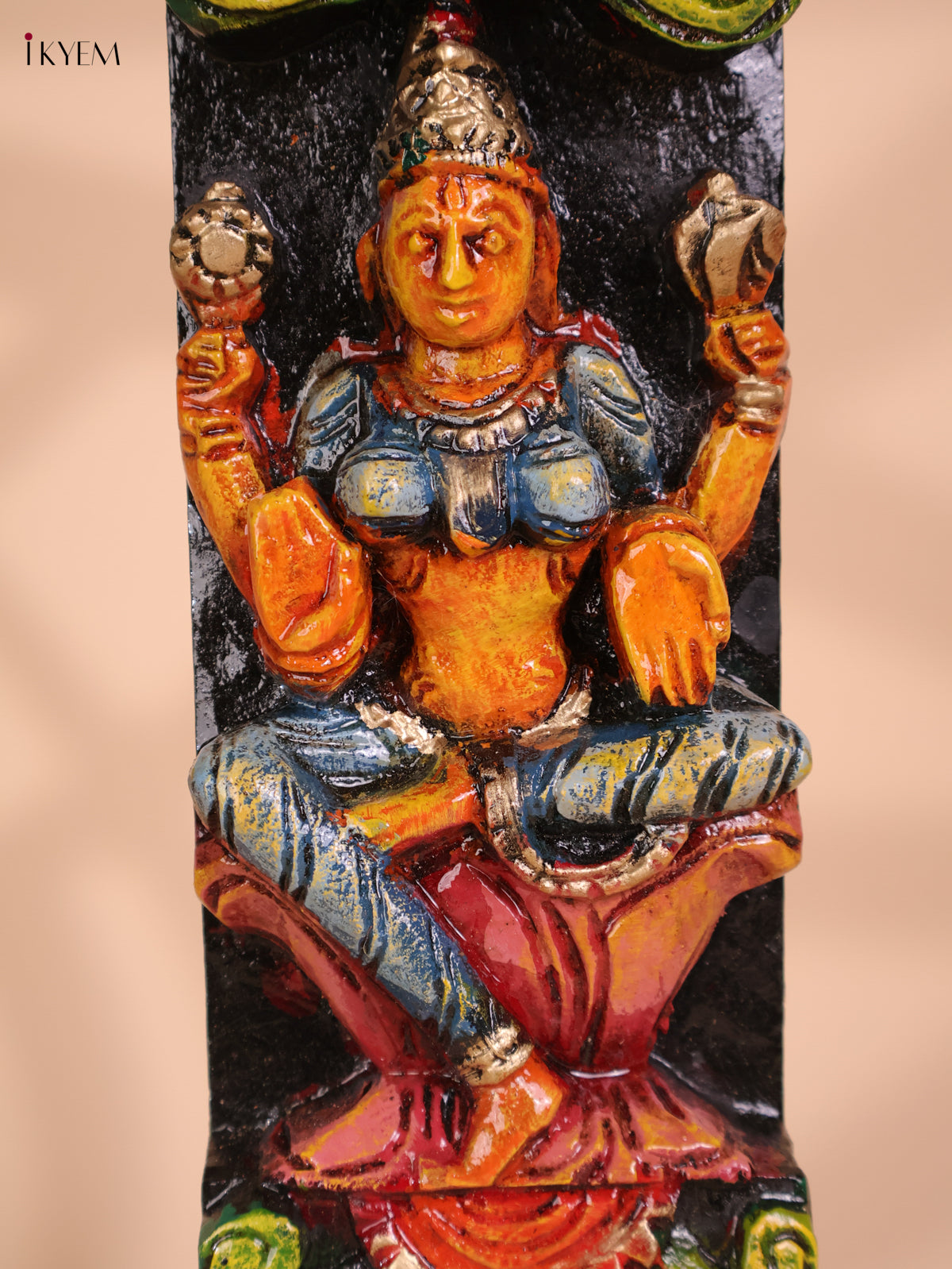 Wooden Hand Carved Painted Lakshmi Vertical Panel (36x4)