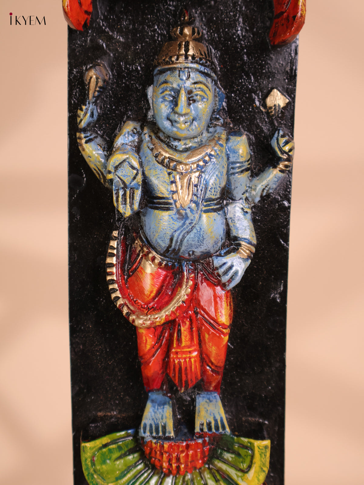 Wooden Hand Carved Painted Vertical Panel (36x4)