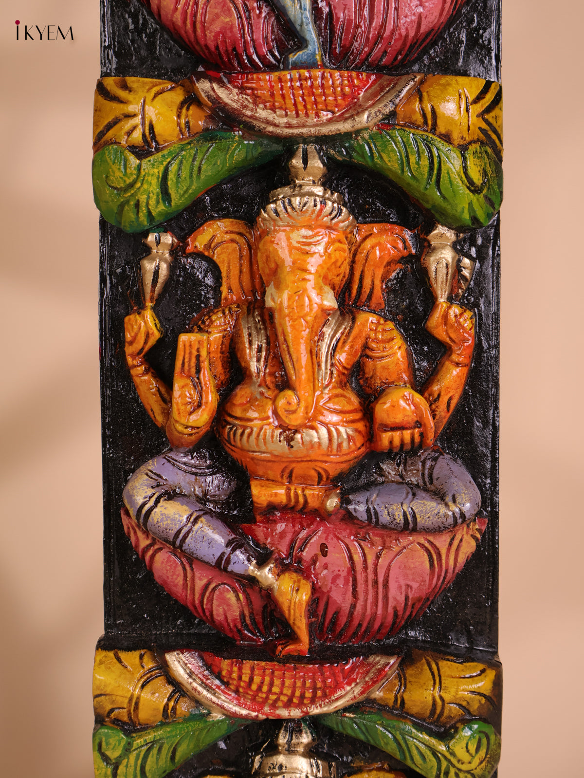 Wooden Hand Carved Painted Ganesha Vertical (35x6)