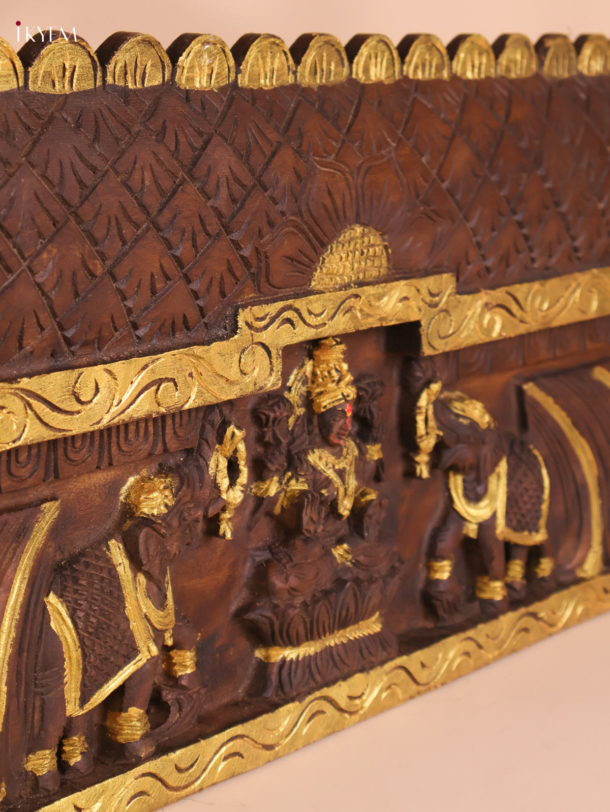 Wooden Hand Carved Gaja Lakshmi Gopuram (12x30)
