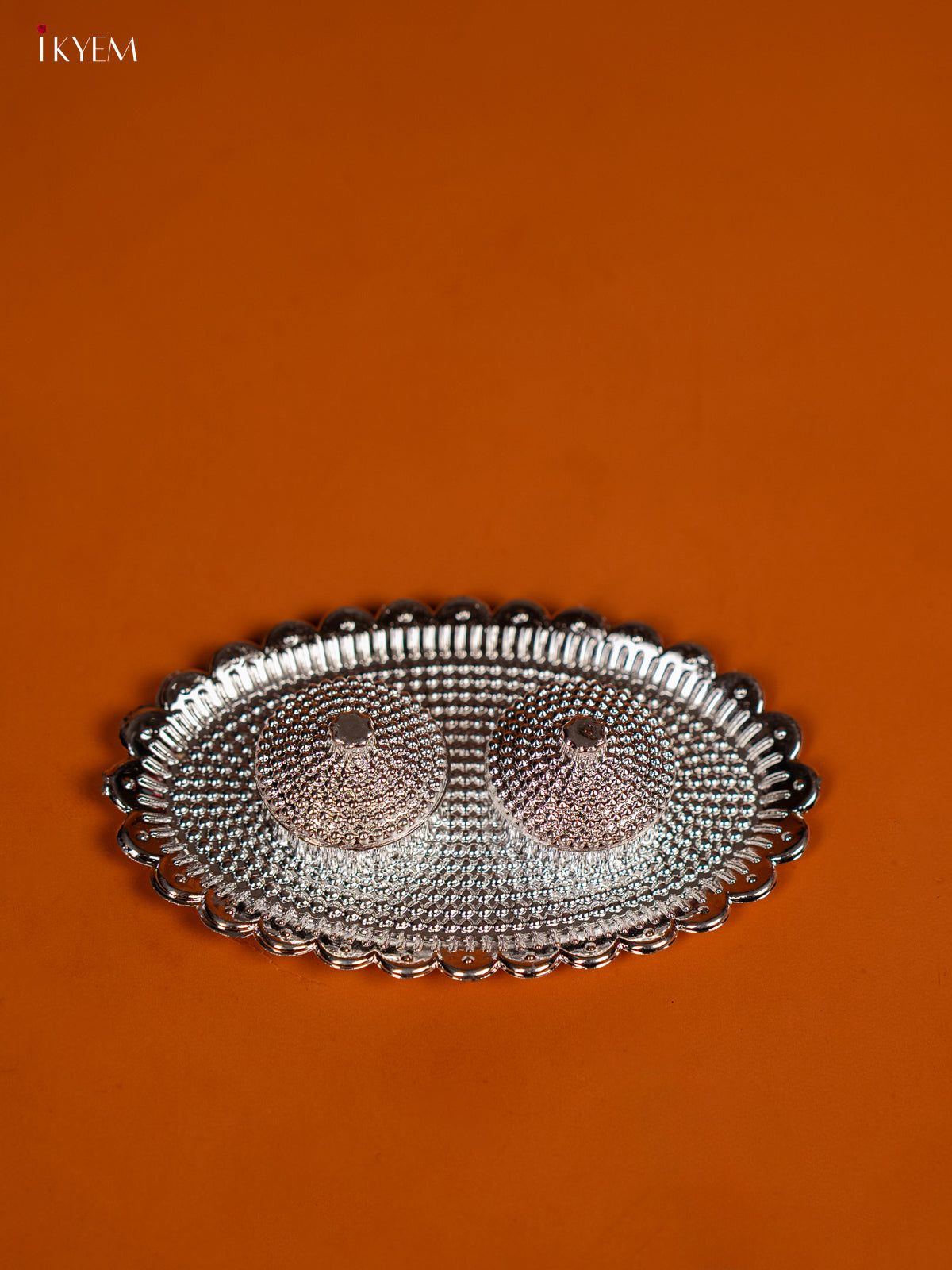 Oval Shaped Silver Plate With Haldi & Kumkum Holder