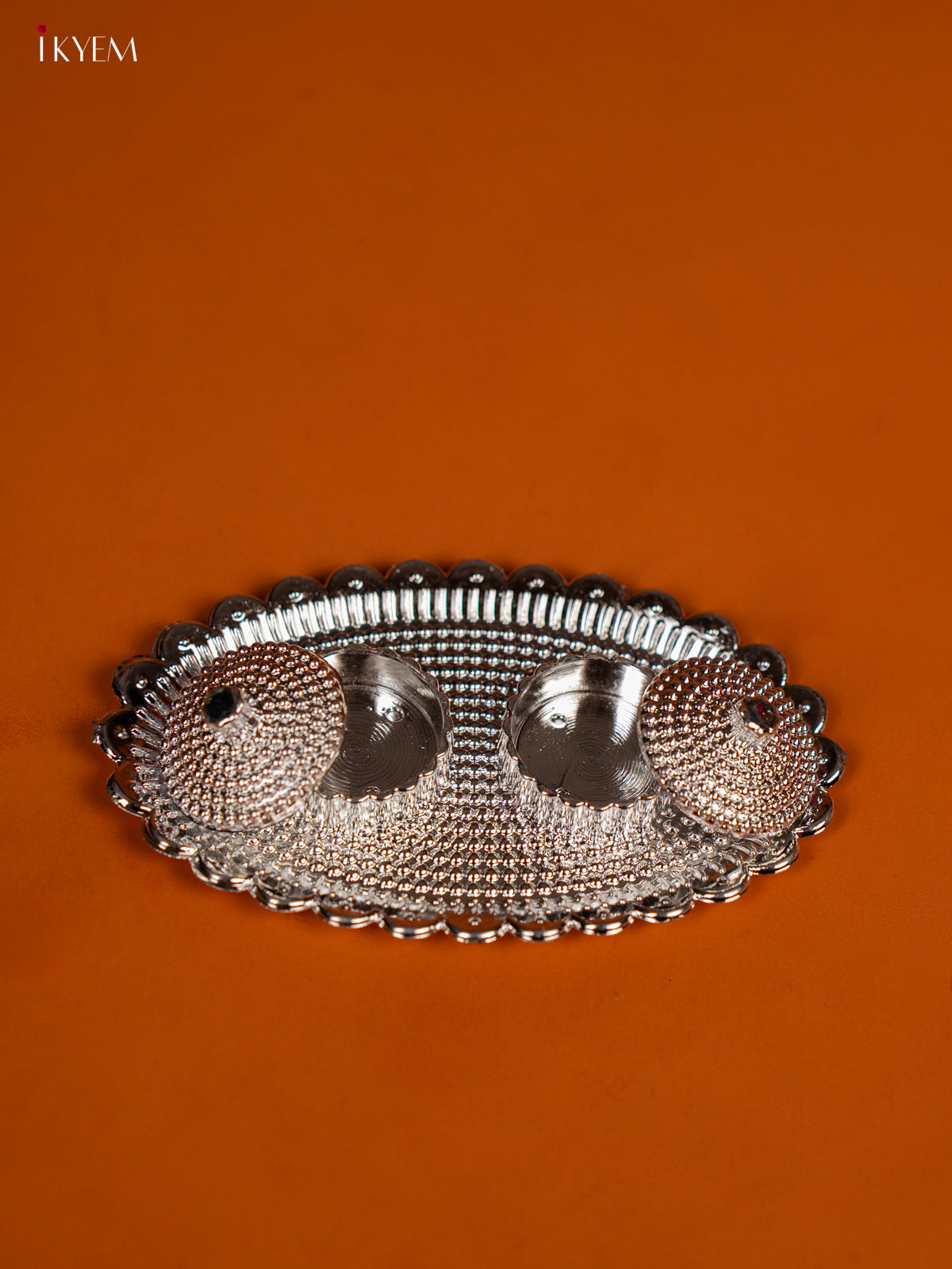 Oval Shaped Silver Plate With Haldi & Kumkum Holder -1