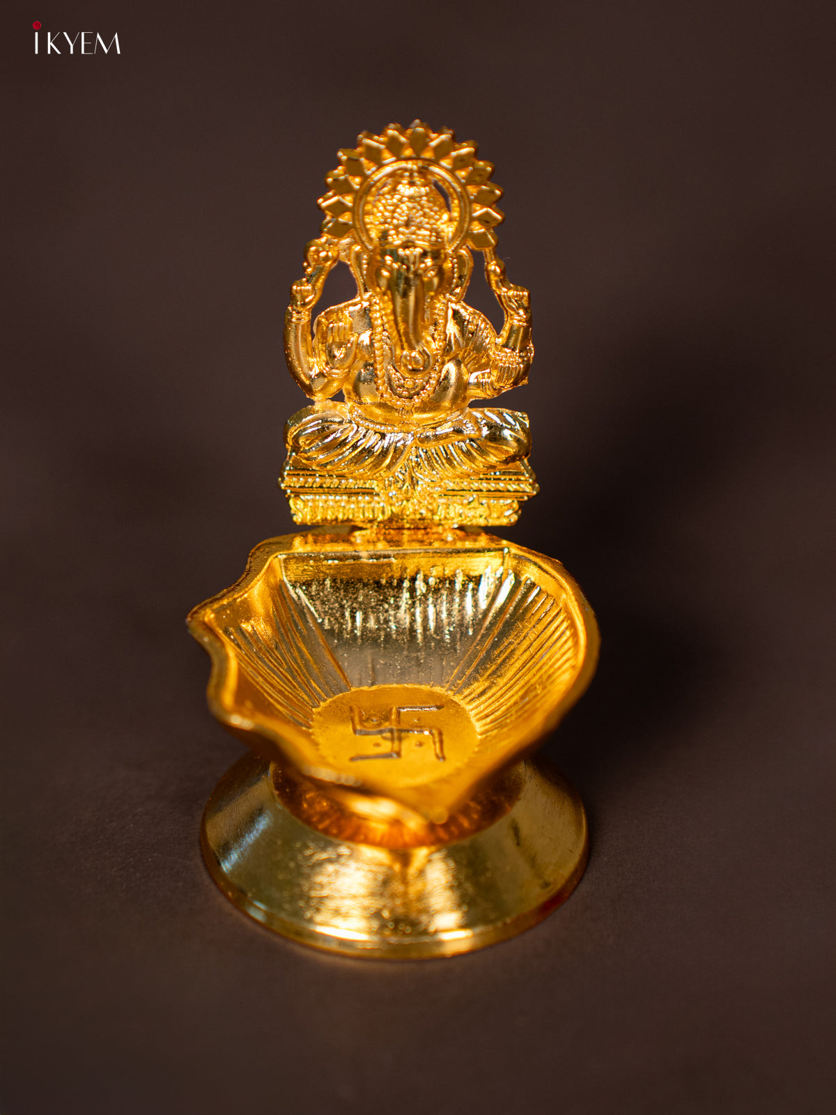Elegant Gold Plated Shank Diya With Lord Ganesha -1