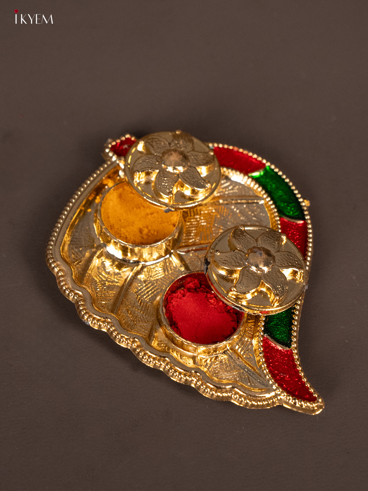 Exquiste Gold Colour, Leaf Shaped Haldi Kumkum Holder -1