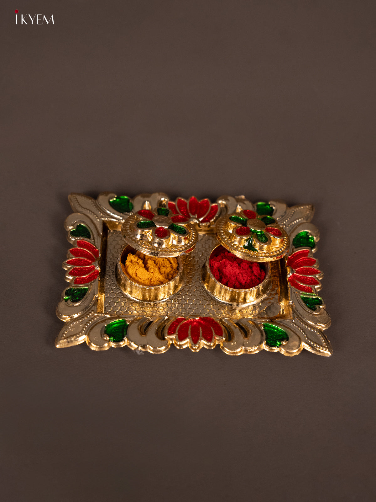 Rectangle Shaped Haldi Kumkum Holder With Meenakari Design -1