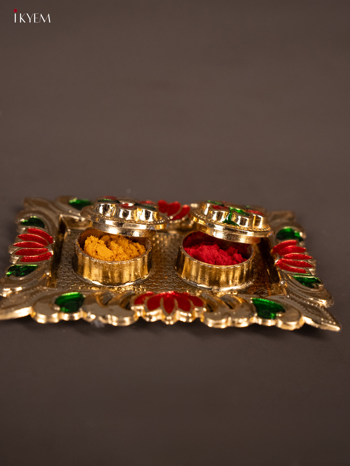 Rectangle Shaped Haldi Kumkum Holder With Meenakari Design -2