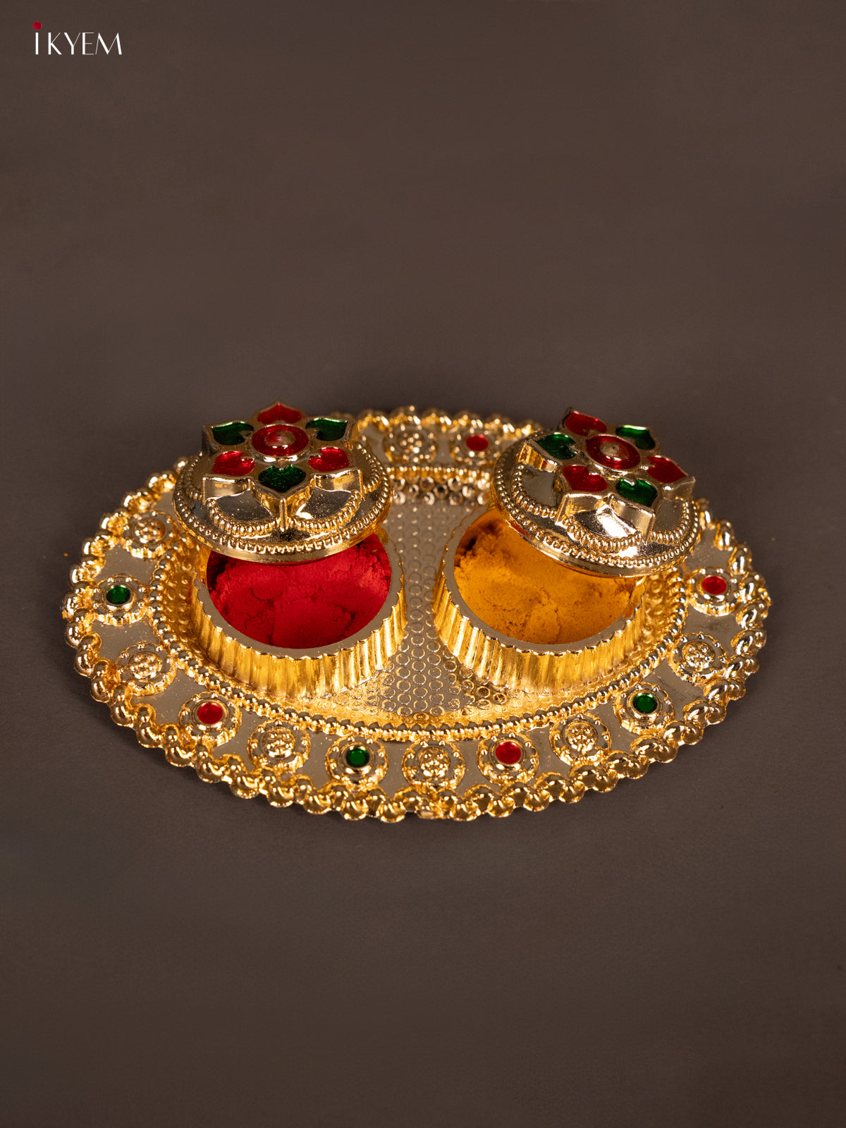 oval shaped Meenakari Haldi Kumkum Holder -1