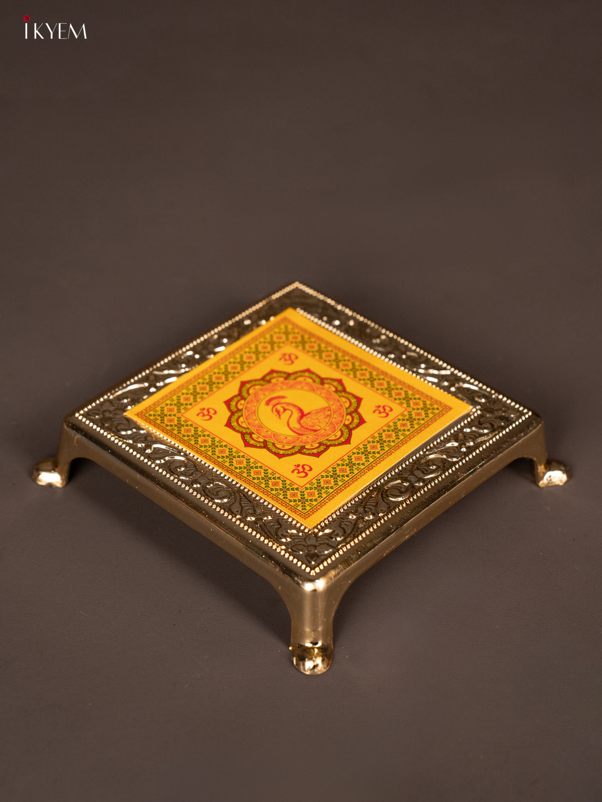 Elegant Yellow Rangoli design Printed Plastic Chowki -1