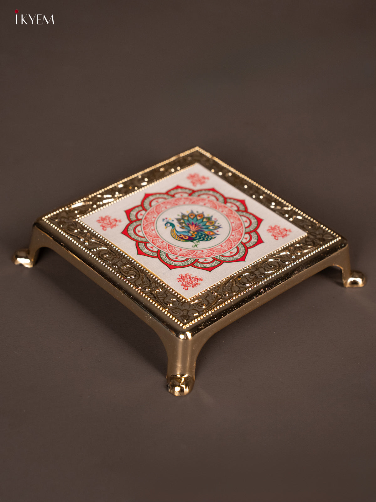 Exquisite White Rangoli design Printed Plastic Chowki -1