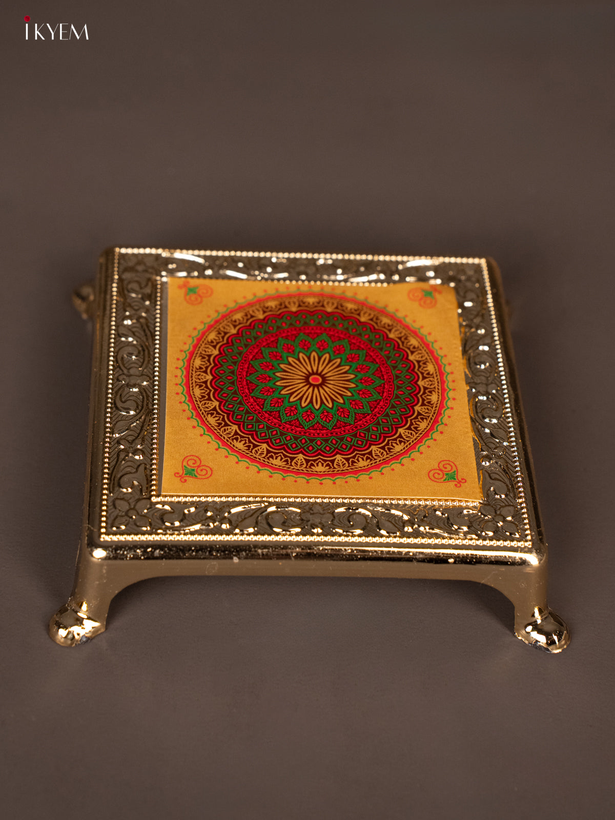 Grand yellow with Green Plastic manai With Rangoli Design