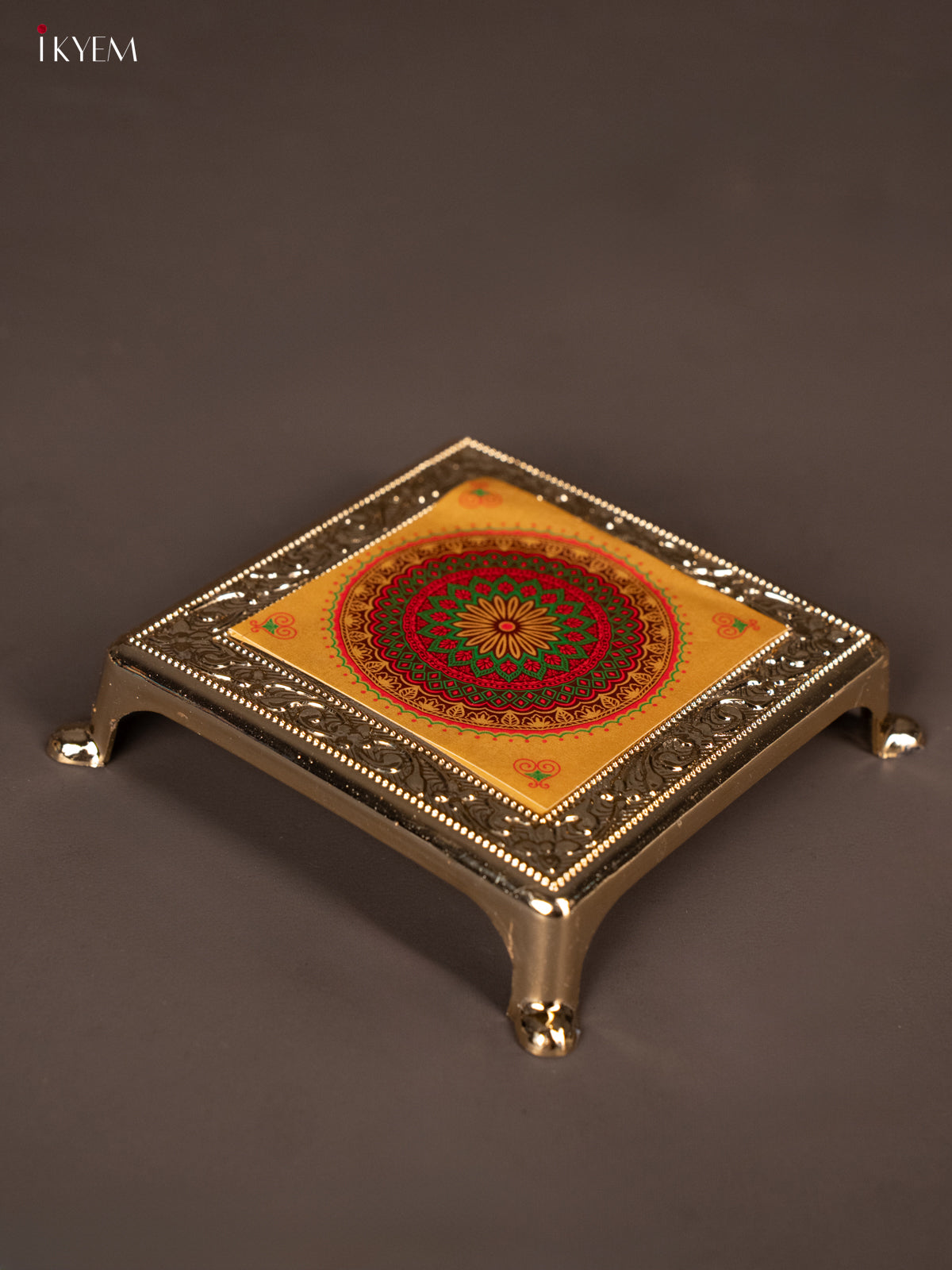 Grand yellow with Green Plastic manai With Rangoli Design -1