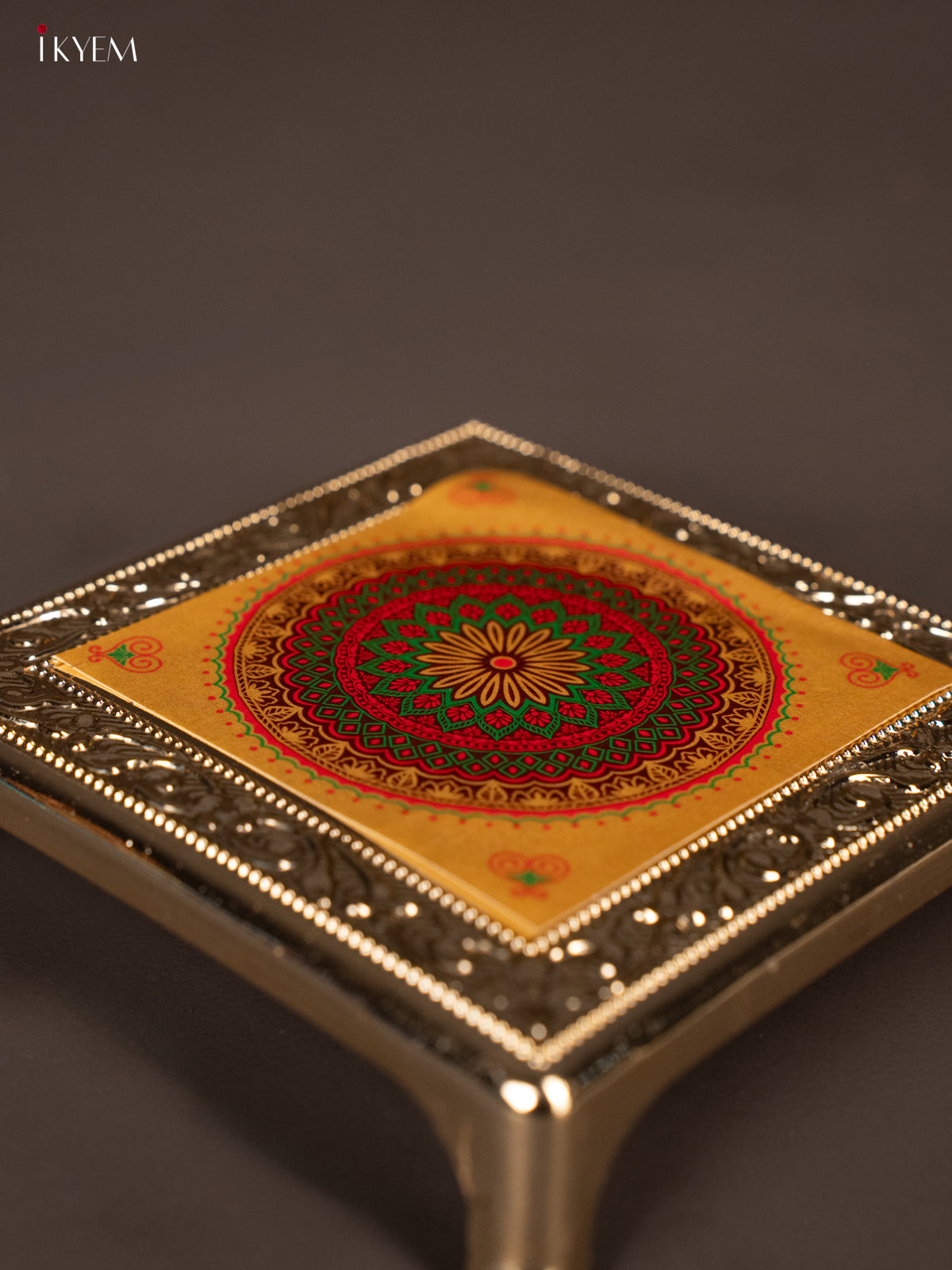 Grand yellow with Green Plastic manai With Rangoli Design -2