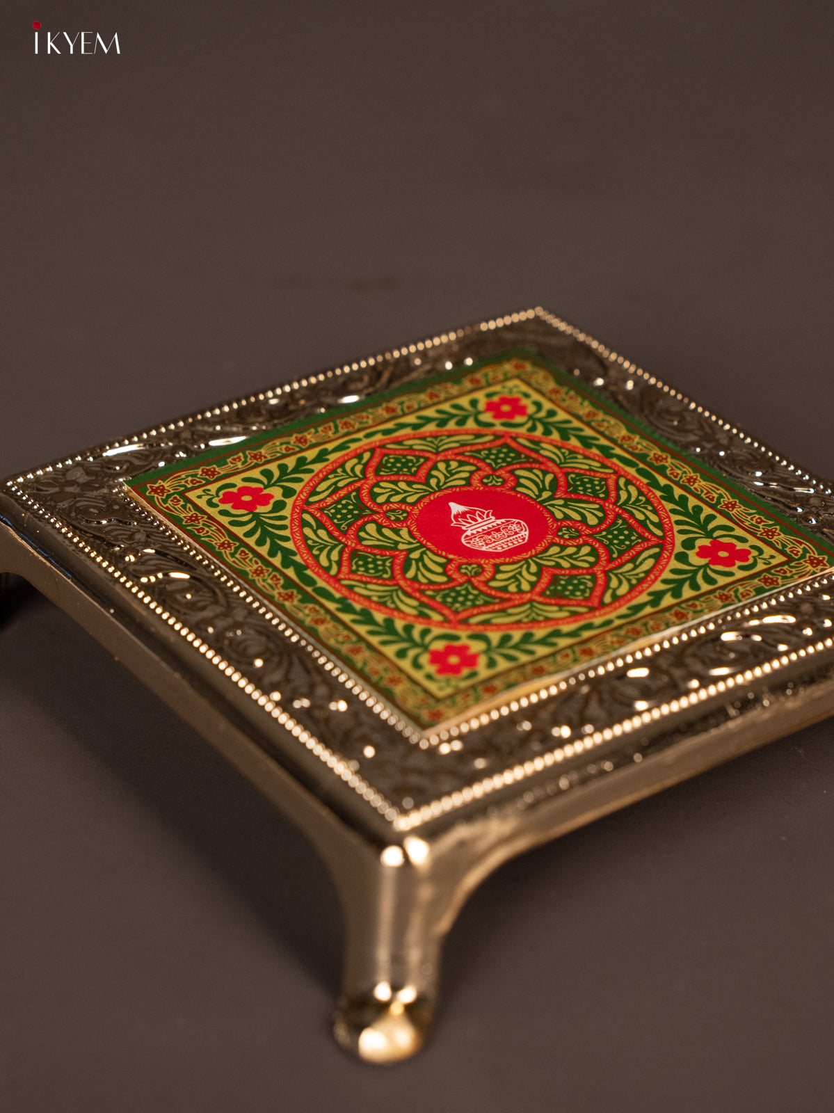 Beautiful Green with Red Plastic manai With Rangoli Design -2