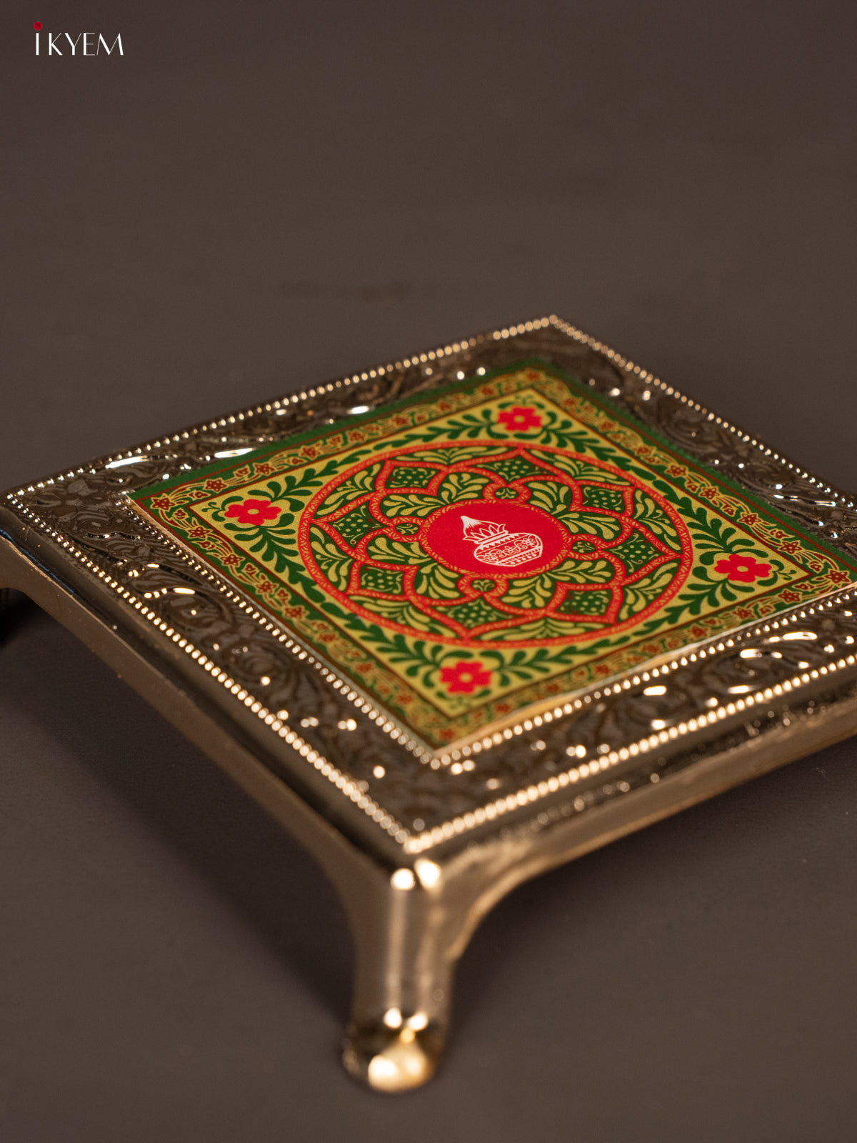 Beautiful Green with Red Plastic manai With Rangoli Design -2