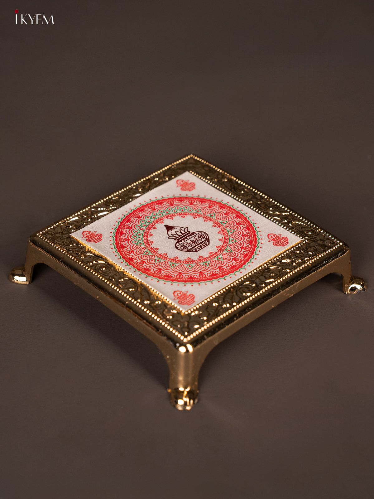 Elegant Red & White Rangoli design Printed Plastic Chowki -1