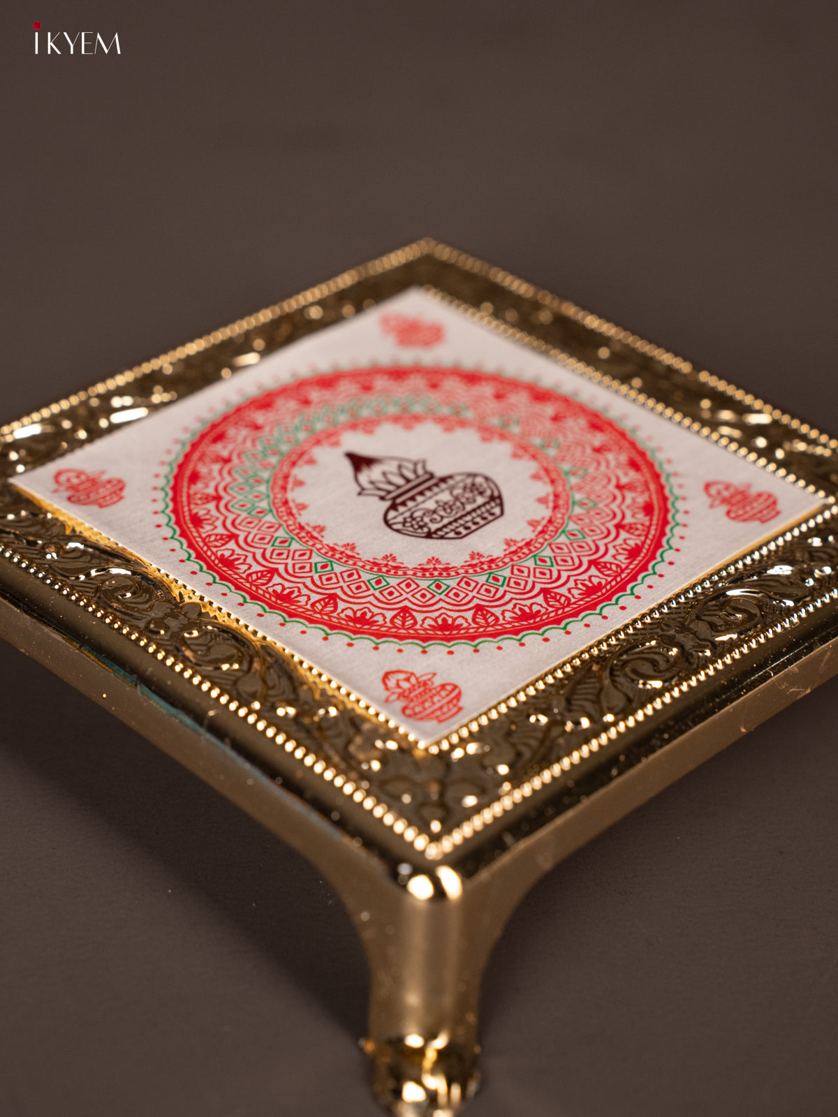 Elegant Red & White Rangoli design Printed Plastic Chowki -2