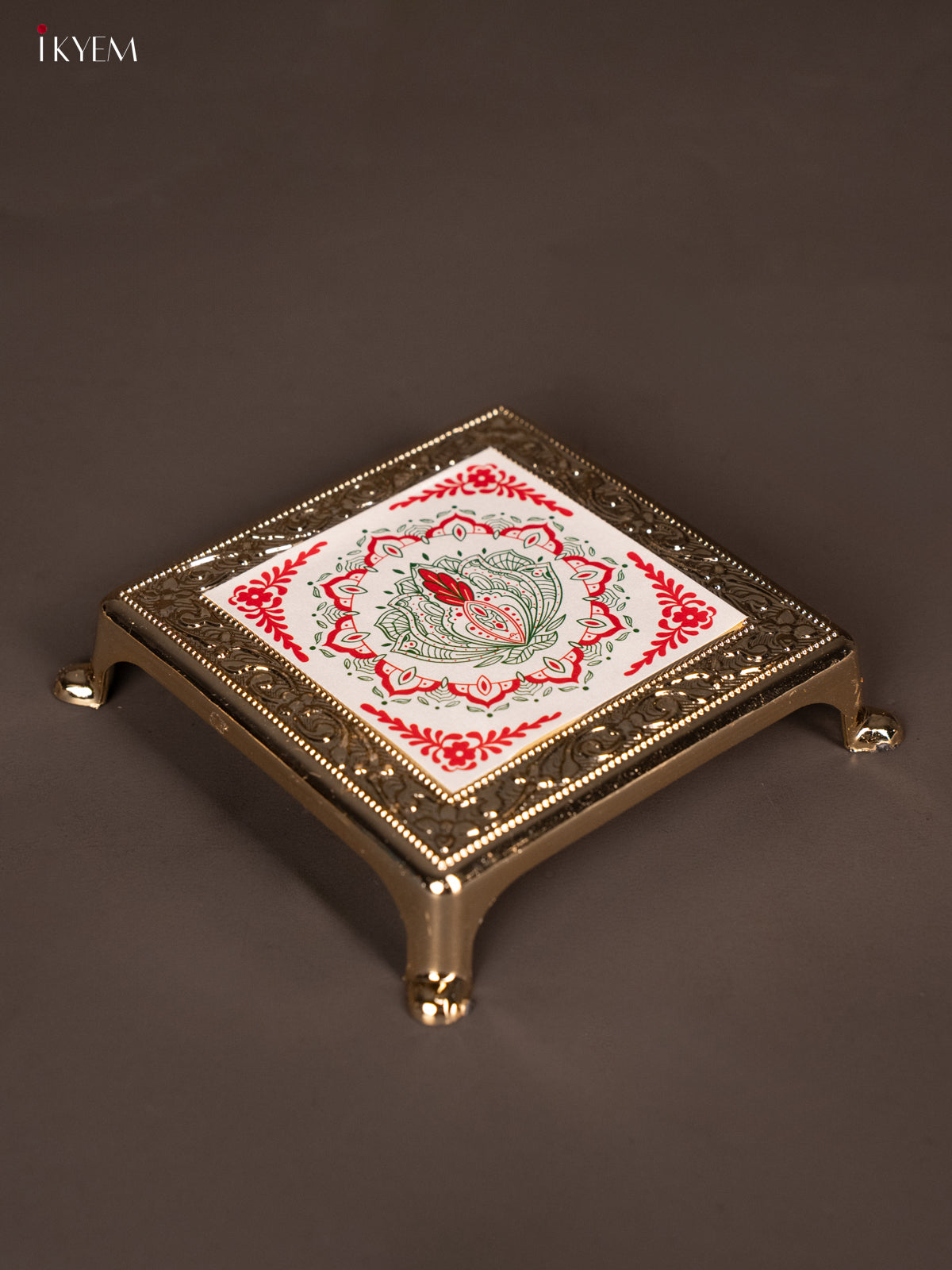 Elegant Red & White Rangoli design Printed Plastic Chowki -1