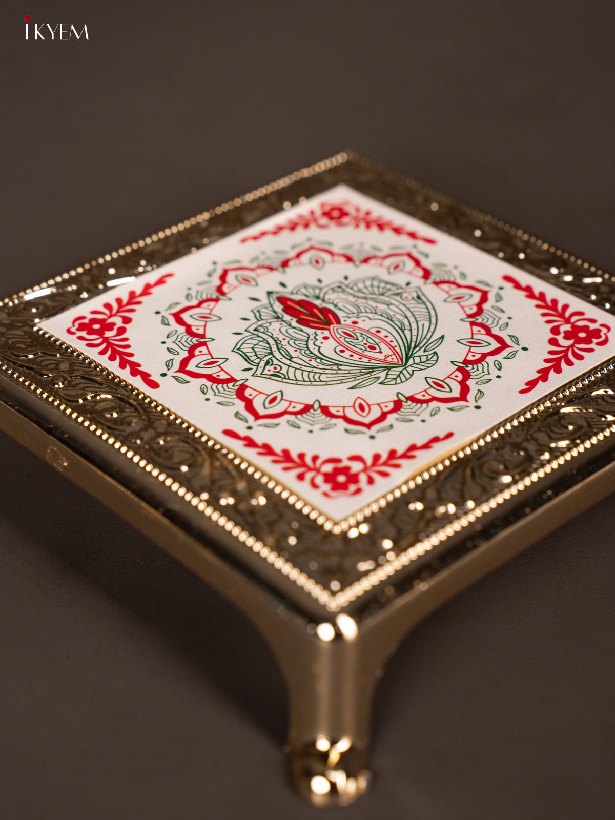 Elegant Red & White Rangoli design Printed Plastic Chowki -2