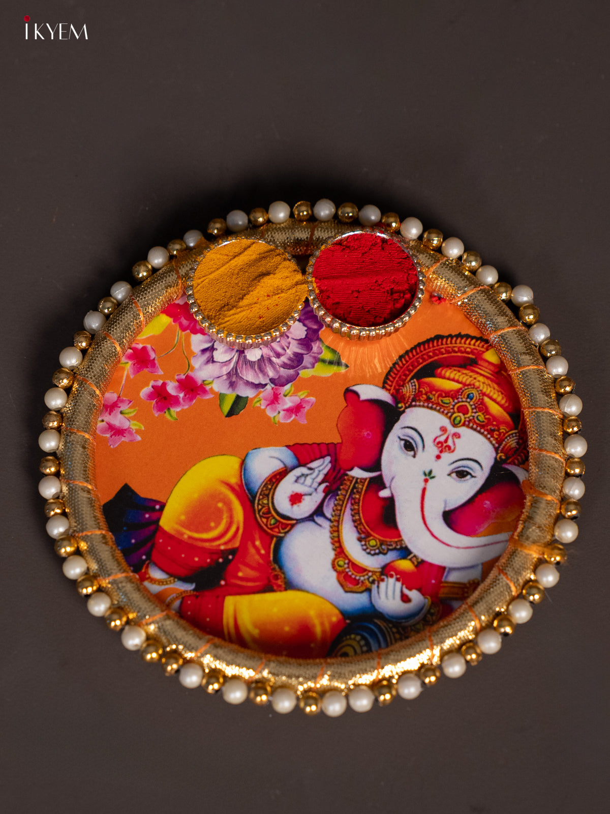 Haldi & kum kum holder - Ganesha yellow -1