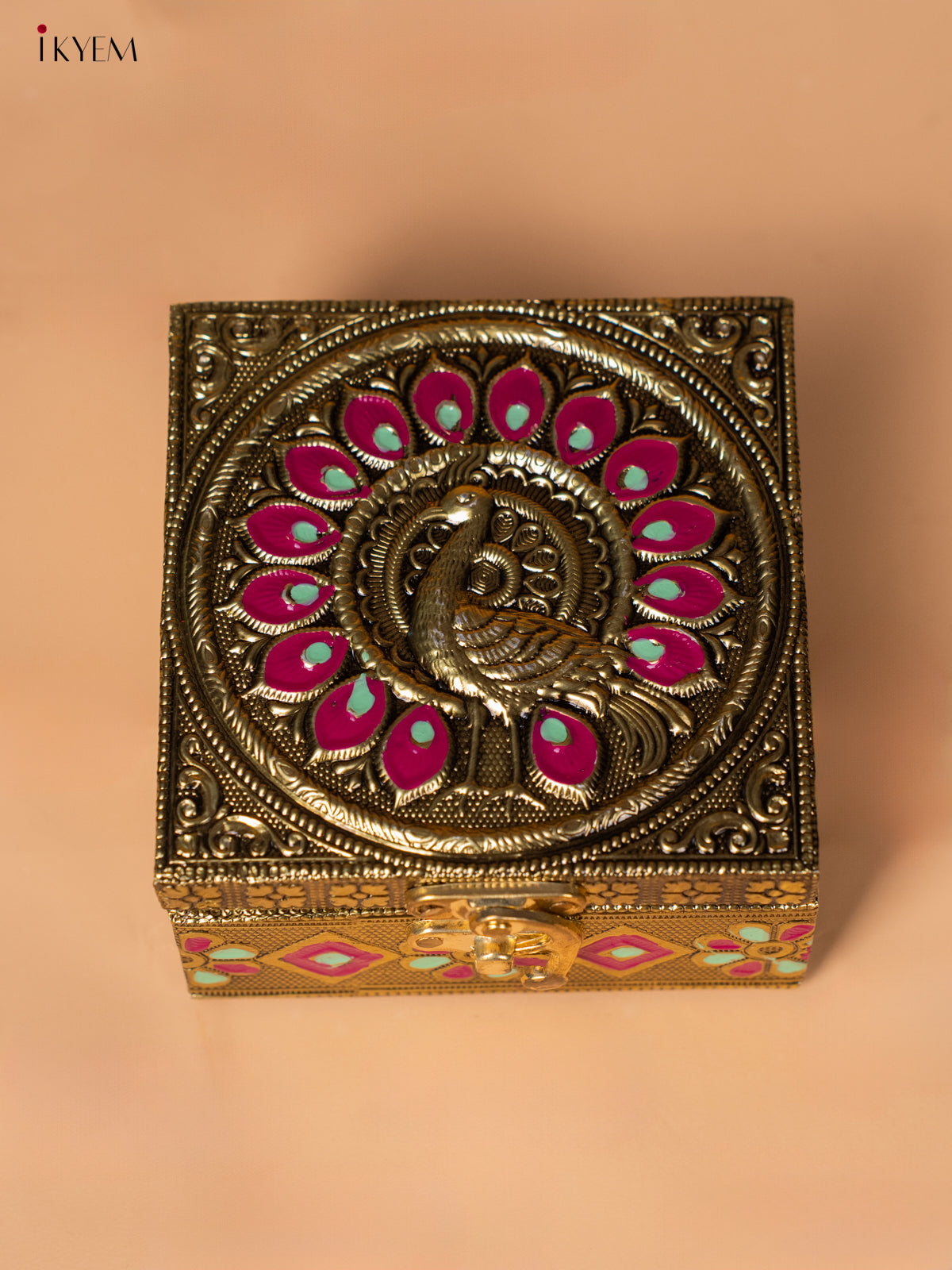 Gold Oxidized Trinket Box with Peacock Motif