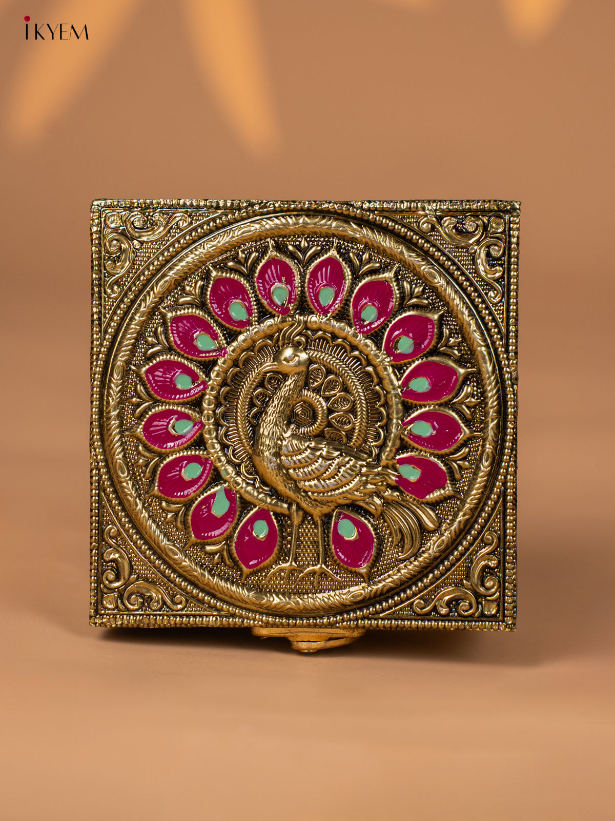 Gold Oxidized Trinket Box with Peacock Motif -1