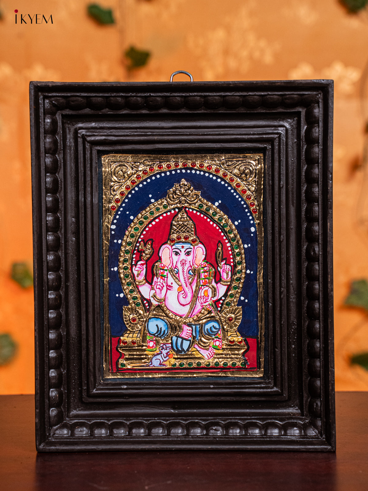 Stunning Ganesha Thanjavur Painting in Teak Frame