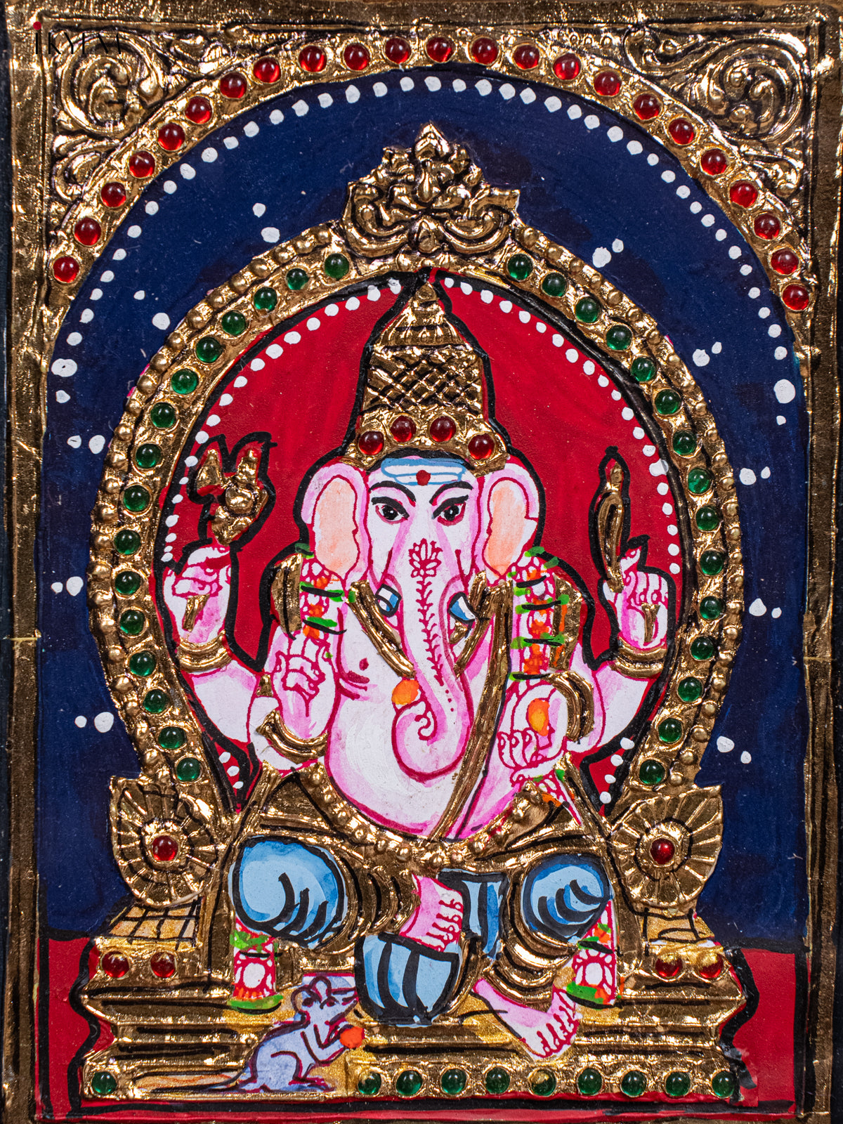 Stunning Ganesha Thanjavur Painting in Teak Frame 2
