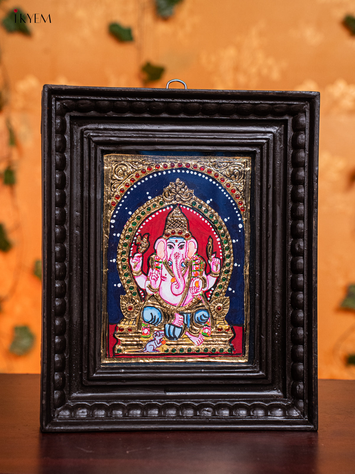 Stunning Ganesha Thanjavur Painting in Teak Frame 1