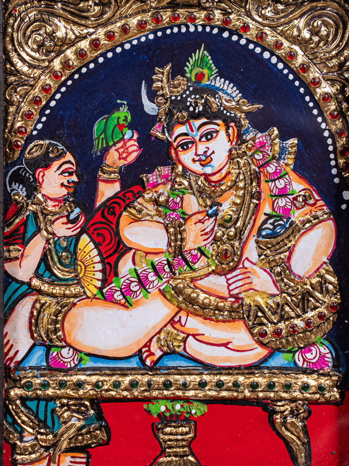 Radiant Lord Krishna With Butter Pot Thanjavur painting 2