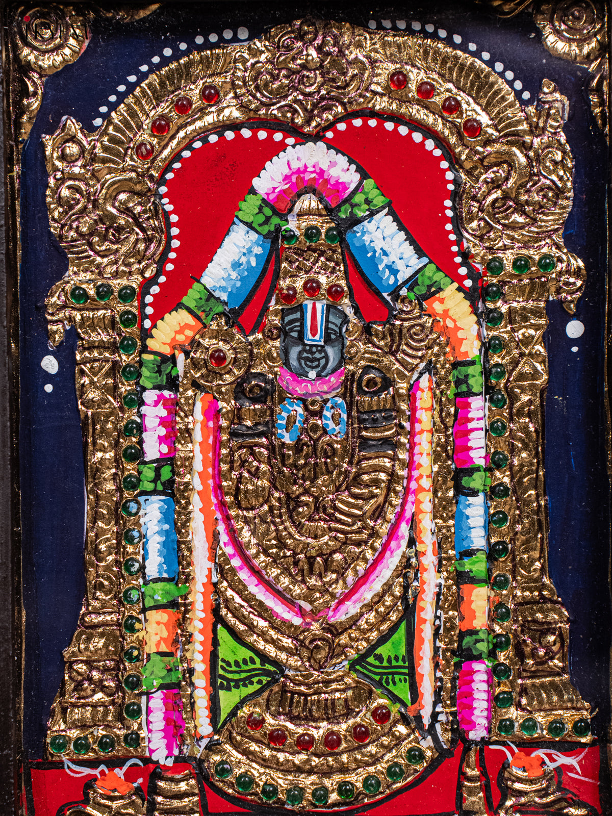 Elegant Lord venkateswara Tanjore Painting in Teak Wood Frame 2