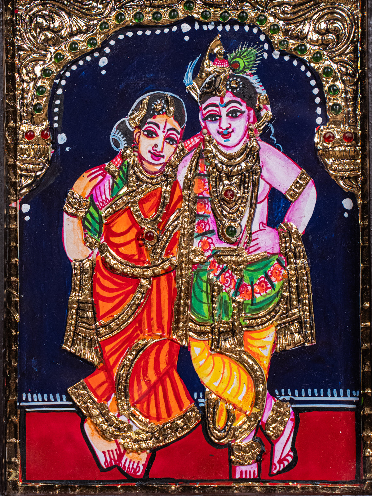 Beautiful Krishna & Rukmani Thanjavur painting 2