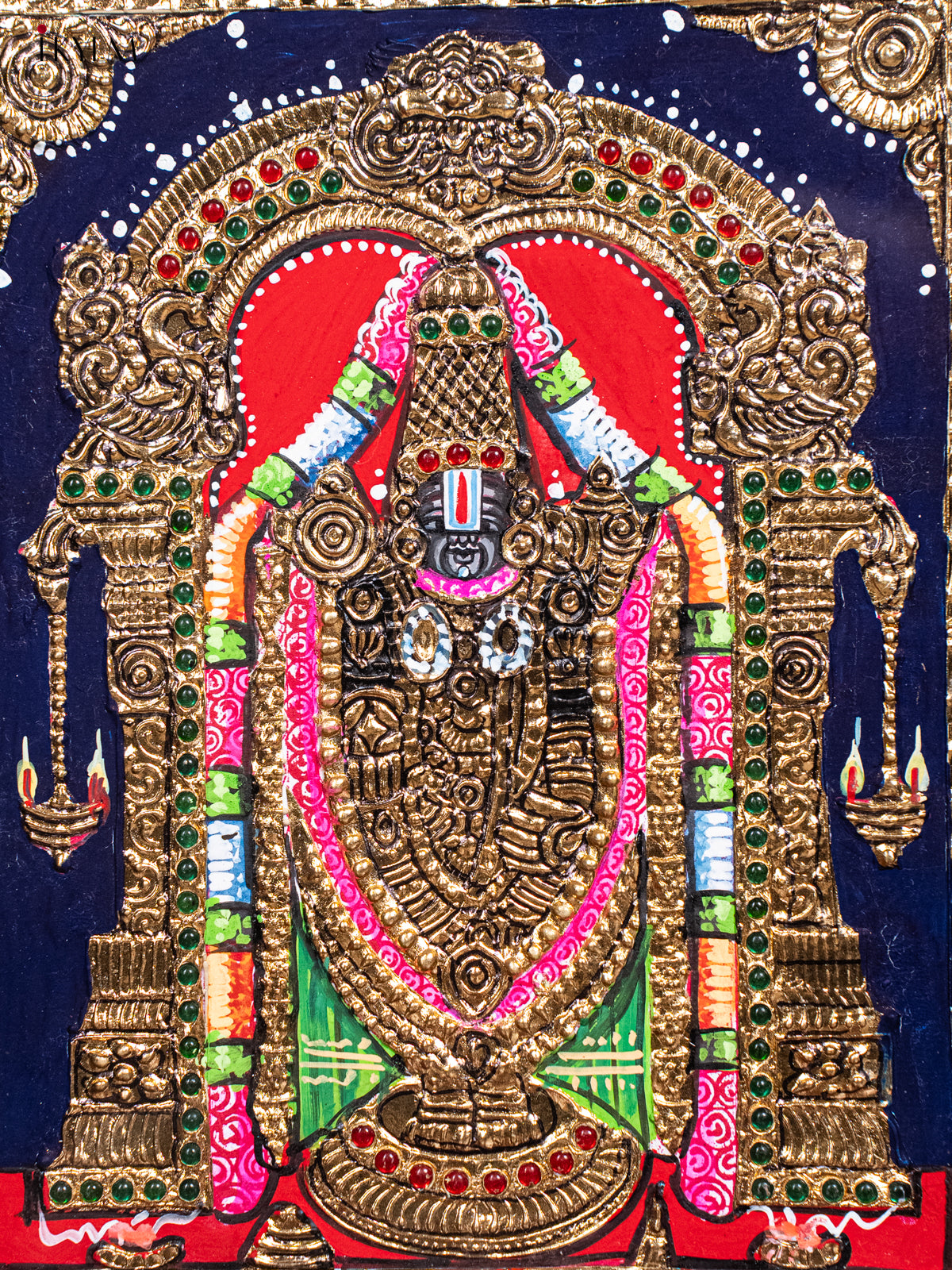 Glorious Tirupati Balaji Tanjore Painting in Teak Wood Frame 2