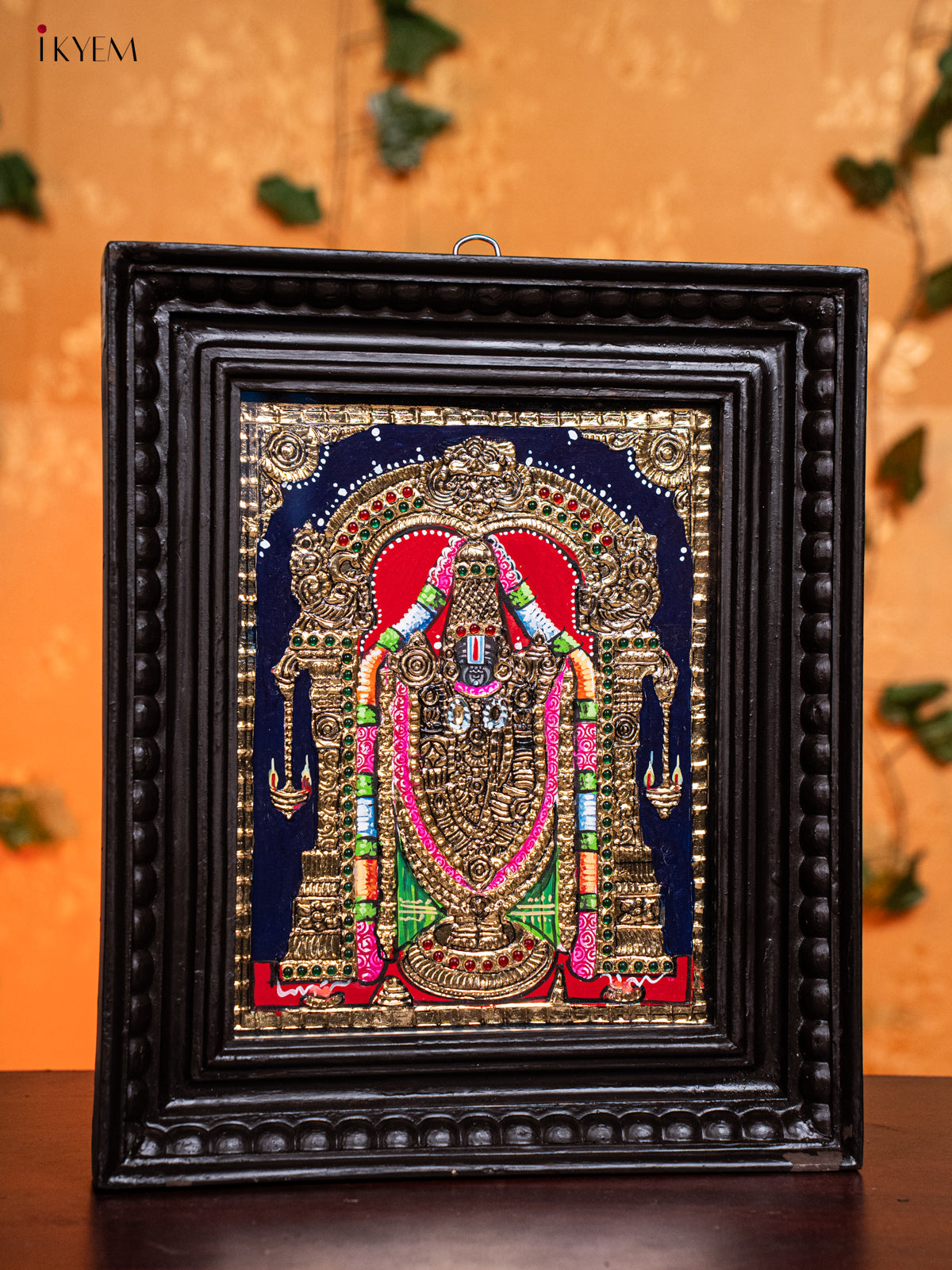 Glorious Tirupati Balaji Tanjore Painting in Teak Wood Frame 1